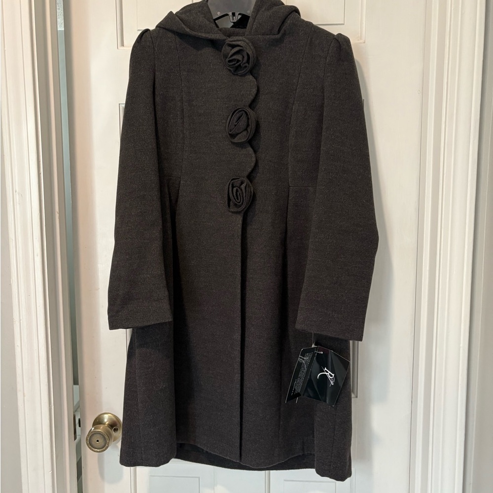 Elegant Gray Coat with Floral Buttons